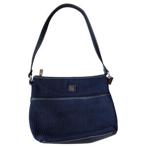 Lina Brand Navy Blue Strap Crochet Shoulder Handbag Purse w/Charm 8"
